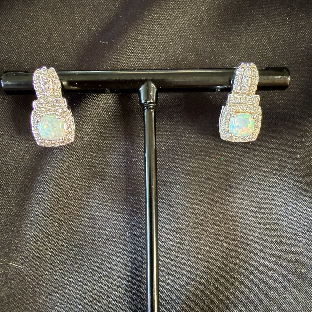 Dazzling Silver, Opal and white sapphire Earrings